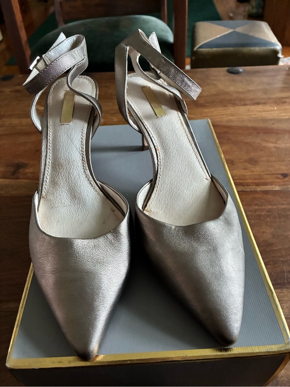 Louise et Cie Metallic Silver Pointed-Toe Ankle Strap Heels